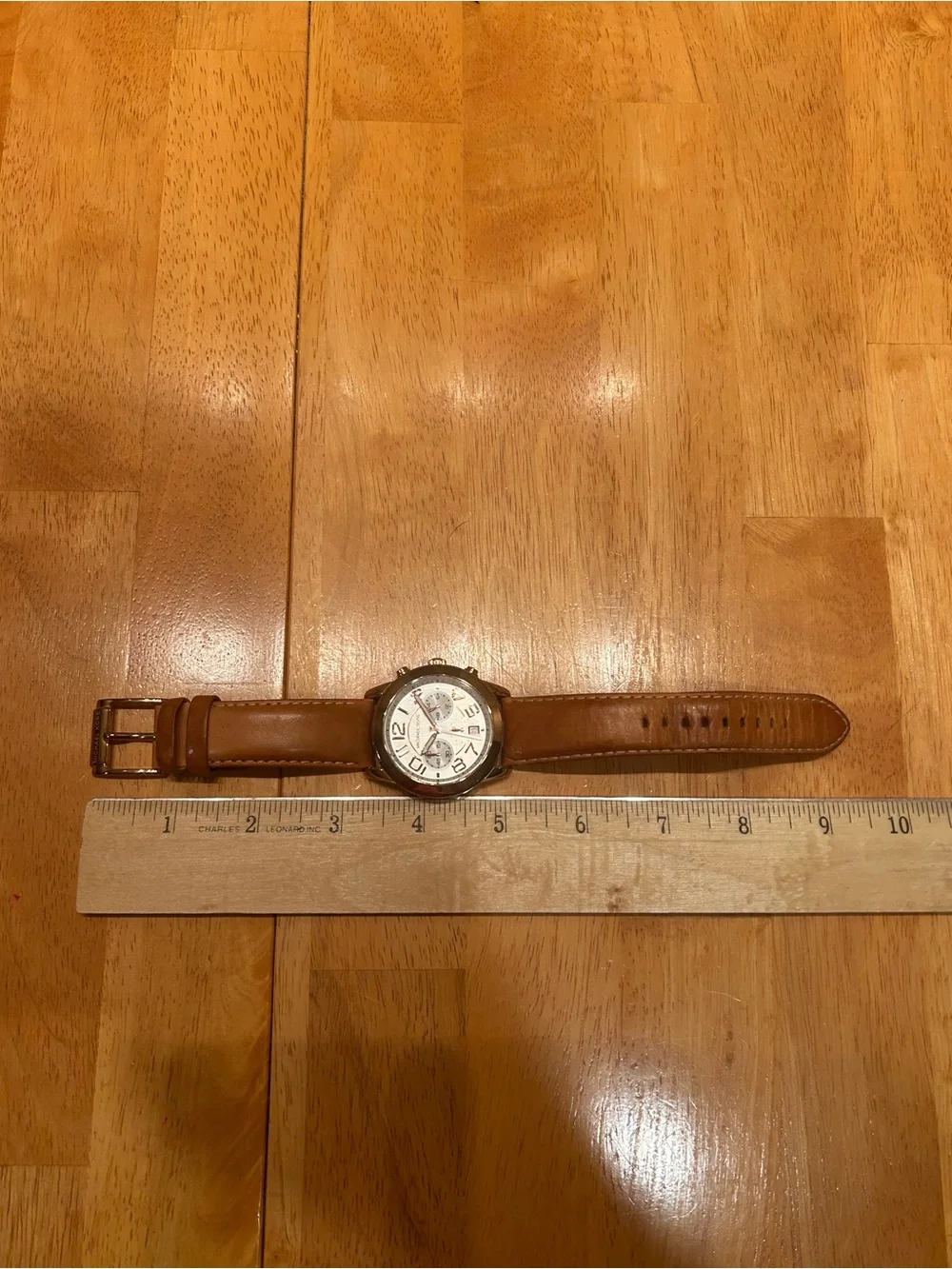 Michael Kors Rose Gold Tone Chronograph Watch with Brown Leather Strap